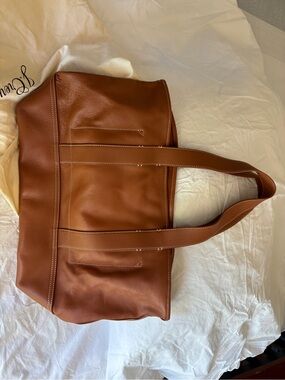 J Crew Leather Tote Bag in Cognac Brown